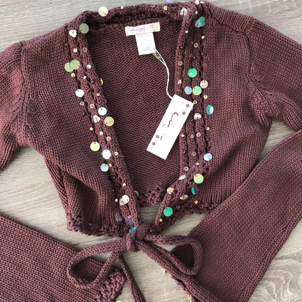 NWT Edge brown front tie knit cropped top S - Picture 5 of 7